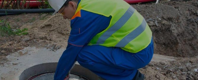septic pump technician looking at septic tank | managing septic tank customers on the go | ServiceCore software for portable restroom & dumpster companies”